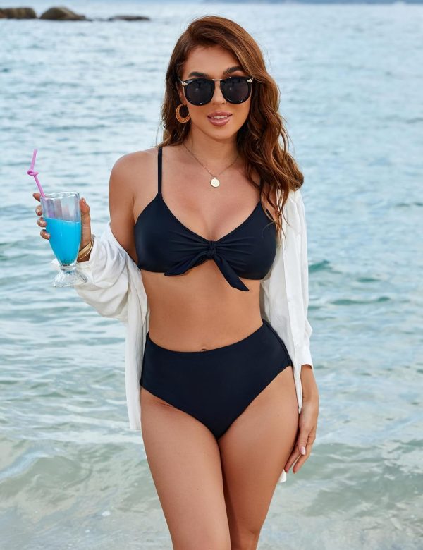 Blooming Jelly Womens High Waisted Bikini Set Tie Knot High Rise Two Piece Swimsuits Bathing Suits - Image 2