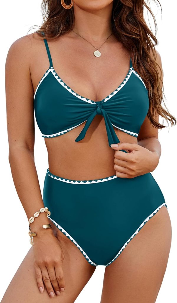 Blooming Jelly Womens High Waisted Bikini Set Tie Knot High Rise Two Piece Swimsuits Bathing Suits - Image 12
