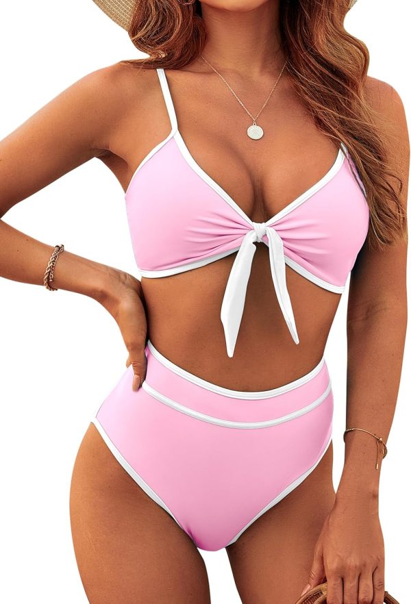 Blooming Jelly Womens High Waisted Bikini Set Tie Knot High Rise Two Piece Swimsuits Bathing Suits - Image 29