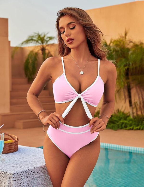 Blooming Jelly Womens High Waisted Bikini Set Tie Knot High Rise Two Piece Swimsuits Bathing Suits - Image 30