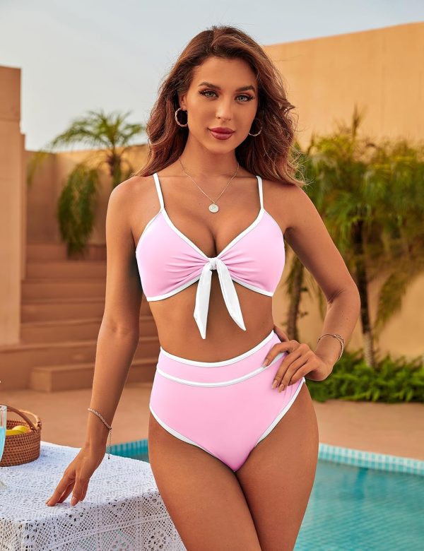Blooming Jelly Womens High Waisted Bikini Set Tie Knot High Rise Two Piece Swimsuits Bathing Suits - Image 33