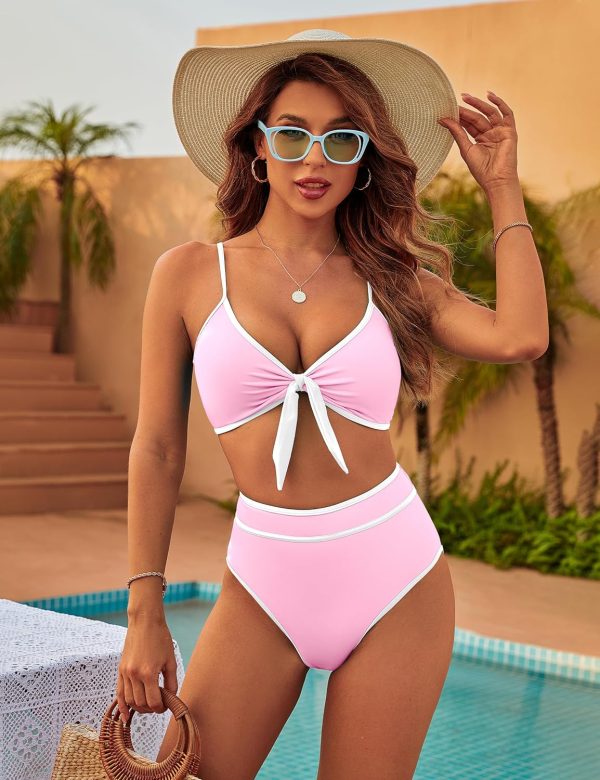 Blooming Jelly Womens High Waisted Bikini Set Tie Knot High Rise Two Piece Swimsuits Bathing Suits - Image 34