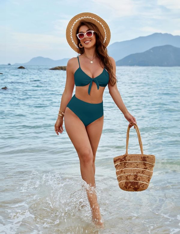 Blooming Jelly Womens High Waisted Bikini Set Tie Knot High Rise Two Piece Swimsuits Bathing Suits - Image 45