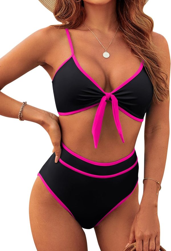 Blooming Jelly Womens High Waisted Bikini Set Tie Knot High Rise Two Piece Swimsuits Bathing Suits - Image 56