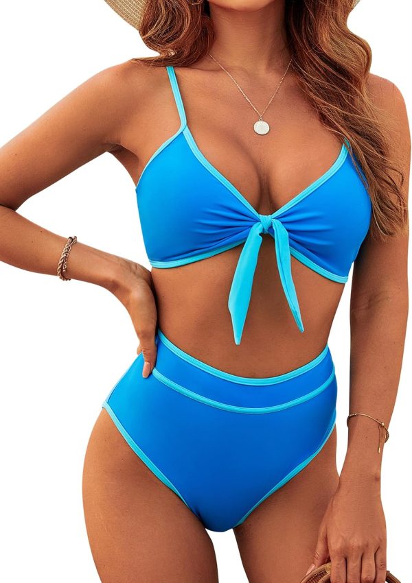 Blooming Jelly Womens High Waisted Bikini Set Tie Knot High Rise Two Piece Swimsuits Bathing Suits - Image 62
