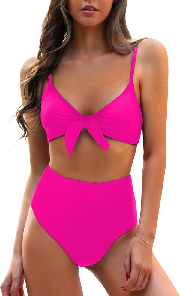 Blooming Jelly Womens High Waisted Bikini Set Tie Knot High Rise Two Piece Swimsuits Bathing Suits - Image 73