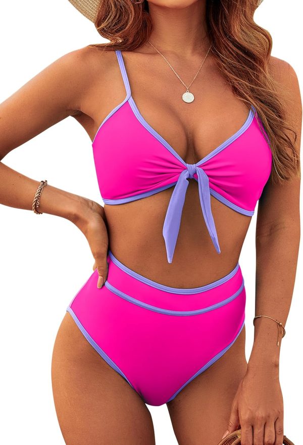 Blooming Jelly Womens High Waisted Bikini Set Tie Knot High Rise Two Piece Swimsuits Bathing Suits - Image 84