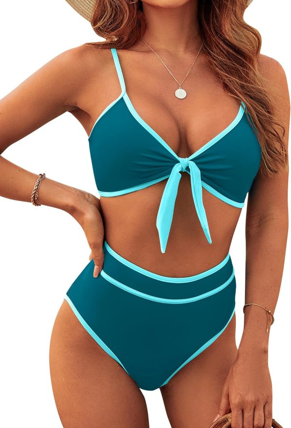Blooming Jelly Womens High Waisted Bikini Set Tie Knot High Rise Two Piece Swimsuits Bathing Suits - Image 90
