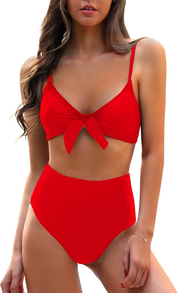 Blooming Jelly Womens High Waisted Bikini Set Tie Knot High Rise Two Piece Swimsuits Bathing Suits - Image 107