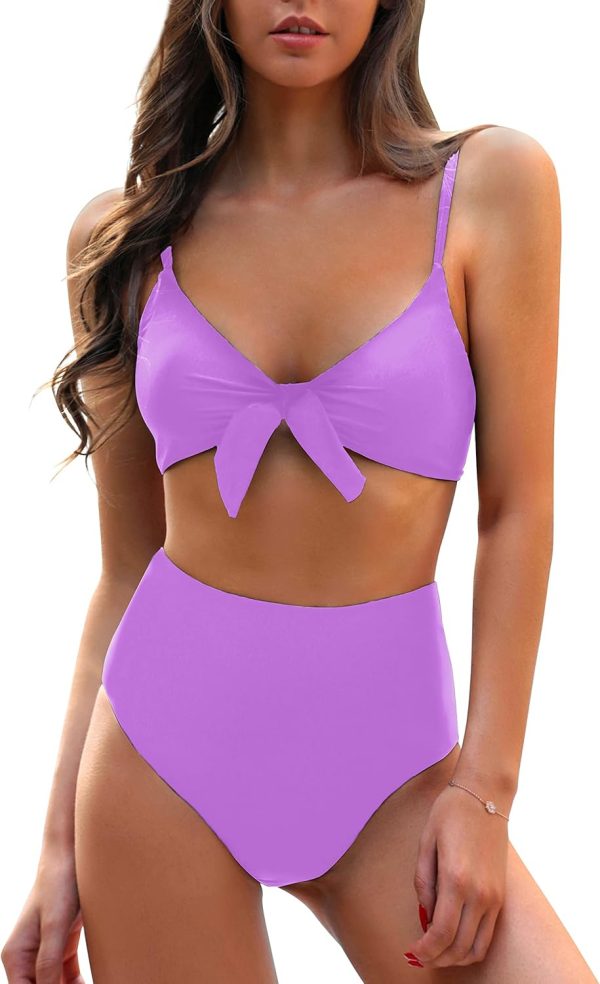 Blooming Jelly Womens High Waisted Bikini Set Tie Knot High Rise Two Piece Swimsuits Bathing Suits - Image 117