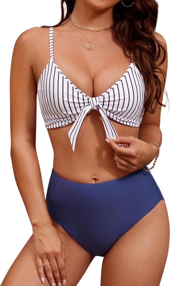 Blooming Jelly Womens High Waisted Bikini Set Tie Knot High Rise Two Piece Swimsuits Bathing Suits - Image 122
