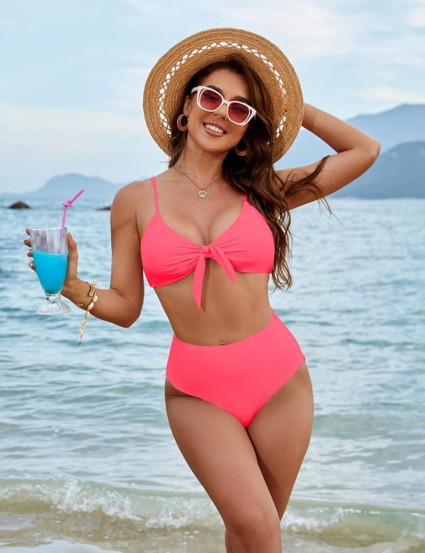 Blooming Jelly Womens High Waisted Bikini Set Tie Knot High Rise Two Piece Swimsuits Bathing Suits - Image 129