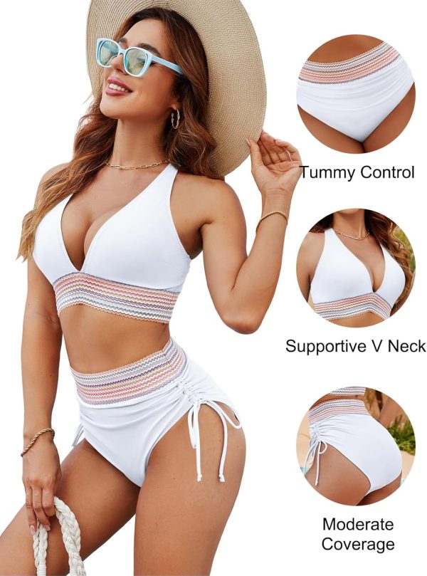 Blooming Jelly Women High Waisted Bikini Sets Tummy Control Swimsuits Color Block Two Piece Drawstring Bathing Suit - Image 180