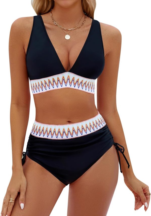 Blooming Jelly Womens High Waisted Bikini Sets Color Block Tummy Control Swimsuits Drawstring Two Piece Bathing Suit - Image 18