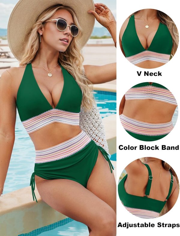 Blooming Jelly Womens High Waisted Bikini Sets Color Block Tummy Control Swimsuits Drawstring Two Piece Bathing Suit - Image 31