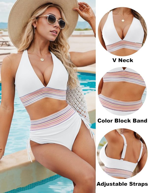 Blooming Jelly Womens High Waisted Bikini Sets Color Block Tummy Control Swimsuits Drawstring Two Piece Bathing Suit - Image 62