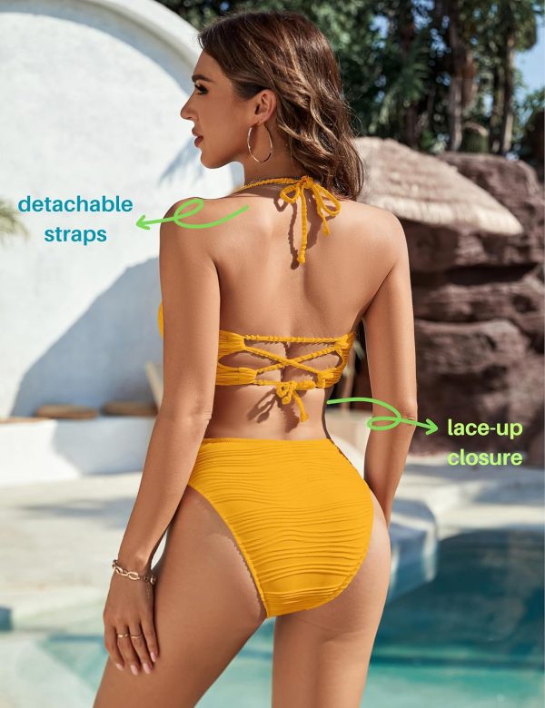 Blooming Jelly Womens Bandeau Bikini Sets Sexy Strapless Two Piece Swimsuit Cheeky High Cut Cute Ribbed Ladies Bathing Suit - Image 52
